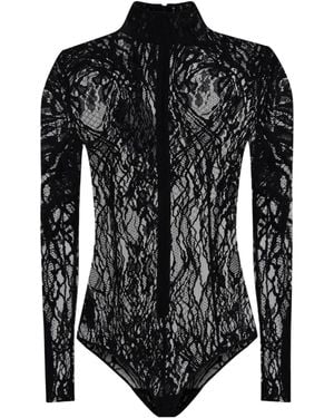 Balmain Long-Sleeved Lace Bodysuit - Black