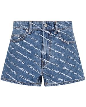 Alexander Wang Allover Logo Printed Denim Shorts - Blue