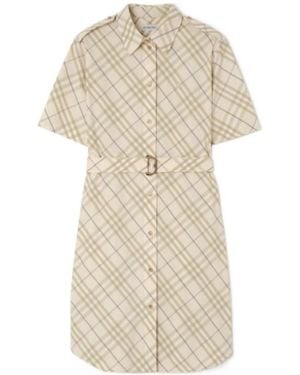 Burberry Cotton Check Mini Shirt Dress - Natural