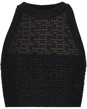 Balmain Metallic Monogram Jacquard Crop Top - Black