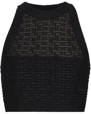 Balmain Metallic Monogram Jacquard Crop Top - Black