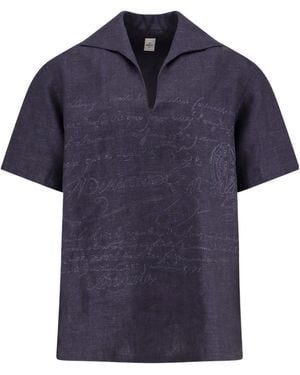 Berluti Script Detailed Collared Shirt - Blue