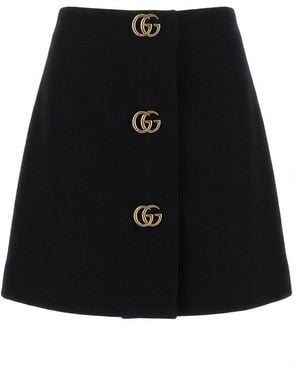 Gucci Double G Button Crêpe Skirt - Black