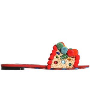 Dolce & Gabbana Bianca Pom-Pom Slippers - Red
