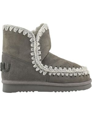 Mou Crochet-Detail Sheepskin Boots - Grey