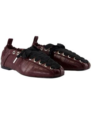 Ganni Embossed Lace-Up Ballerinas - Brown