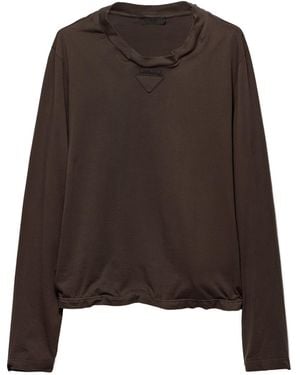 Prada Triangle-Patch Long-Sleeved T-Shirt - Brown