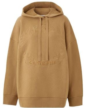 Burberry Embroidered Oak Leaf Crest Drawstring Hoodie - Natural