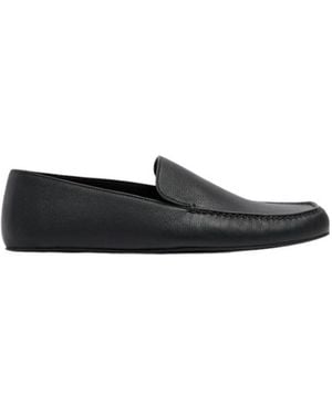 The Row Leo Leather Slippers - Black