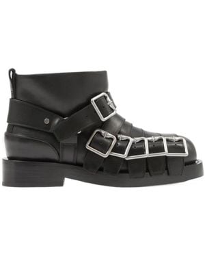 Burberry Buckle-Detail Leather Ankle Boots - Black