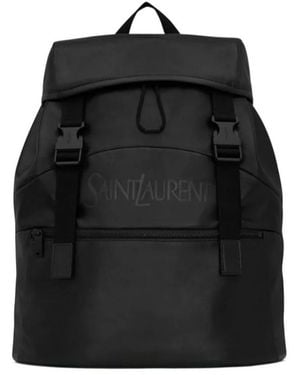 Saint Laurent Buckle Detailed Zip-Up Backpack - Black