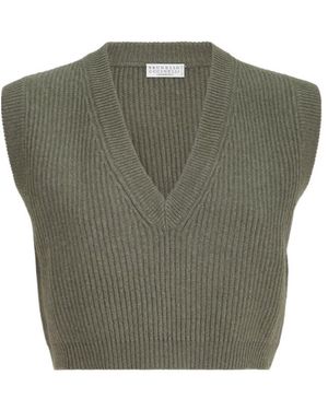 Brunello Cucinelli Cashmere Rib Knit Jumper Vest - Green