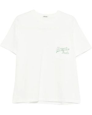Bode Geneva Logo Beaded Crewneck T-Shirt - White