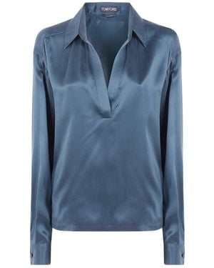 Tom Ford Long-Sleeve Polo Shirt - Blue