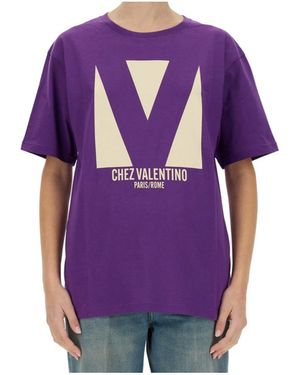 Valentino Chez -Printed Crewneck T-Shirt - Purple