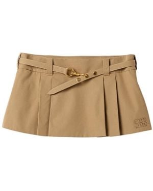 Miu Miu Pleated Poplin Miniskirt - Natural