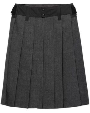 Prada Pleated Hopsack And Technical Fabric Skirt - Black
