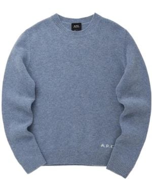 A.P.C. Logo Crew Neck Knitted Jumper - Blue