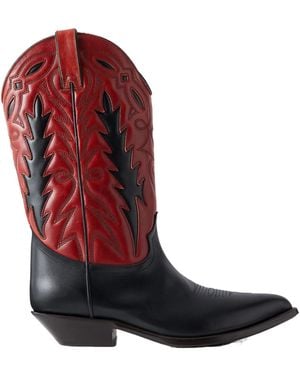Rabanne Embroidered Two-Tone Leather Knee Boots