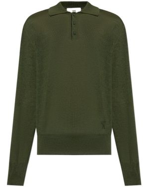 Ami Paris Ami Long Sleeved Knitted Polo Shirt - Green