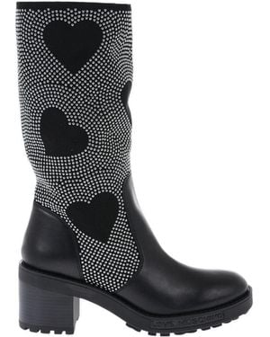 Moschino Studded Heart-Pattern Boots - Black