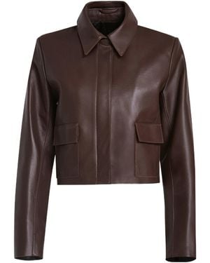 Nour Hammour Long-Sleeved Leather Jacket - Brown