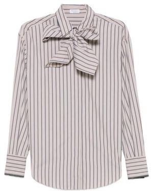 Brunello Cucinelli Striped Neck-Tie Shirt - White