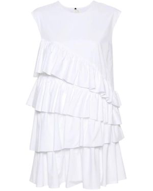 MSGM Ruffle-Detailed Crewneck Sleeveless Dress - White