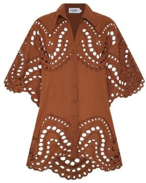 Charo Ruiz Broderie-Anglaise Scalloped Button-Down Shirt - Brown