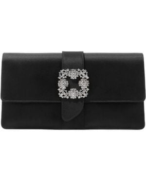 Manolo Blahnik Capri Crystal-Embellished Satin Clutch - Black