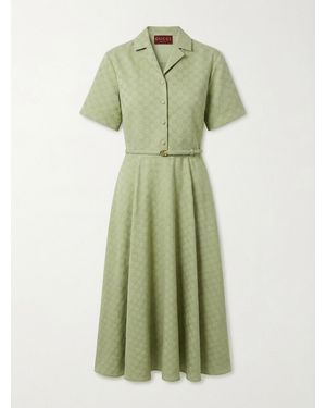 Gucci Mid-Length Gg Cotton Gabardine Dress - Green