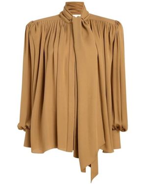 KHAITE Silk Georgette Draped Shirt - Brown