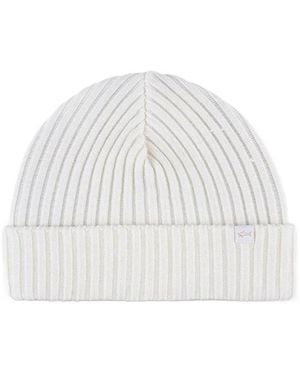 Paul & Shark Ribbed Beanie Hat - White