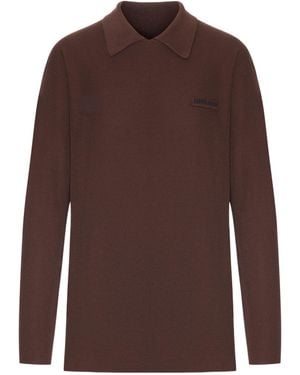 Miu Miu Collared Long-Sleeved Knit Jumper - Brown