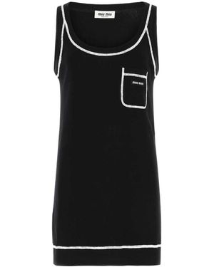Miu Miu Contrast Stitching Mini Dress - Black
