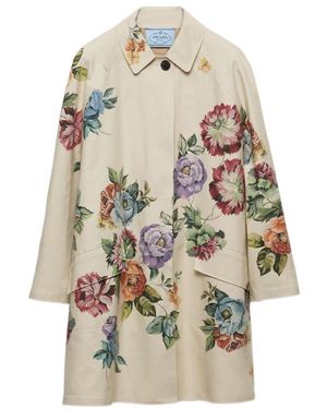 Prada Floral Printed Coat - White