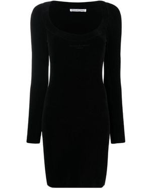 Alexander Wang Logo Embroidered Long-Sleeved Dress - Black