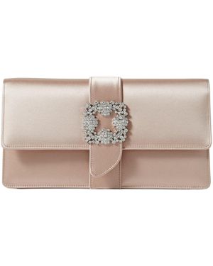 Manolo Blahnik Crystal-Embellished Satin Clutch - Natural