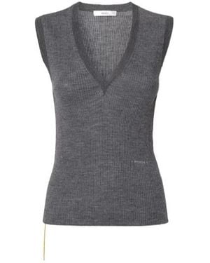 Fendi Melange Wool Ribbed Top - Gray