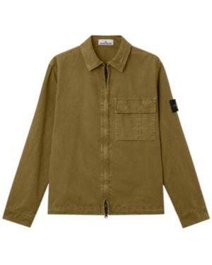 Stone Island Logo Patch Zip-Up Shirt Jacket - Green