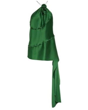 Victoria Beckham Floral Appliqué Draped Satin Top - Green