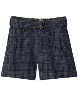 Burberry Belted Check Denim Shorts - Blue