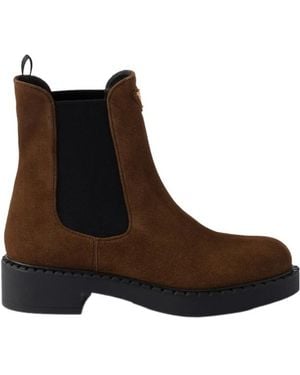 Prada Chocolate Suede Chelsea Boots - Brown