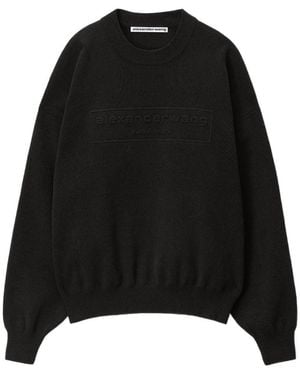 Alexander Wang Logo Embossed Ribbed-Knit Sweater - Black