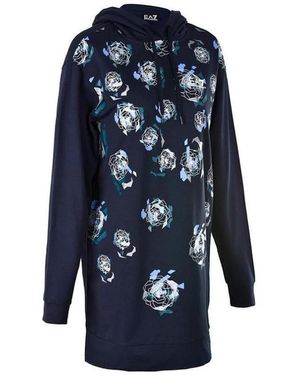 EA7 Ea7 Series Floral Pattern Hooded Long Jumper - Blue