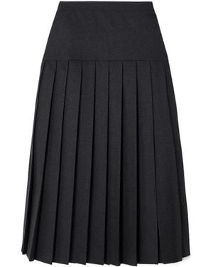 Alessandra Rich Pleated Wool Midi Skirt - Black