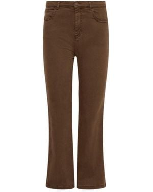 Marella Flared Cropped 5-Pocket Pants - Brown
