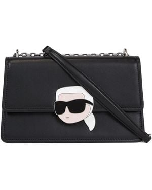 KARL LAGERFELD Karl Ikonik Leather Shoulder Bag - Black