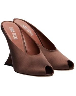 Paris Texas Nina 105 Satin Wedge Mules - Brown