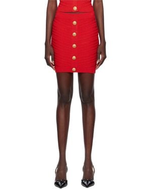 Balmain Buttoned Knit Miniskirt - Red